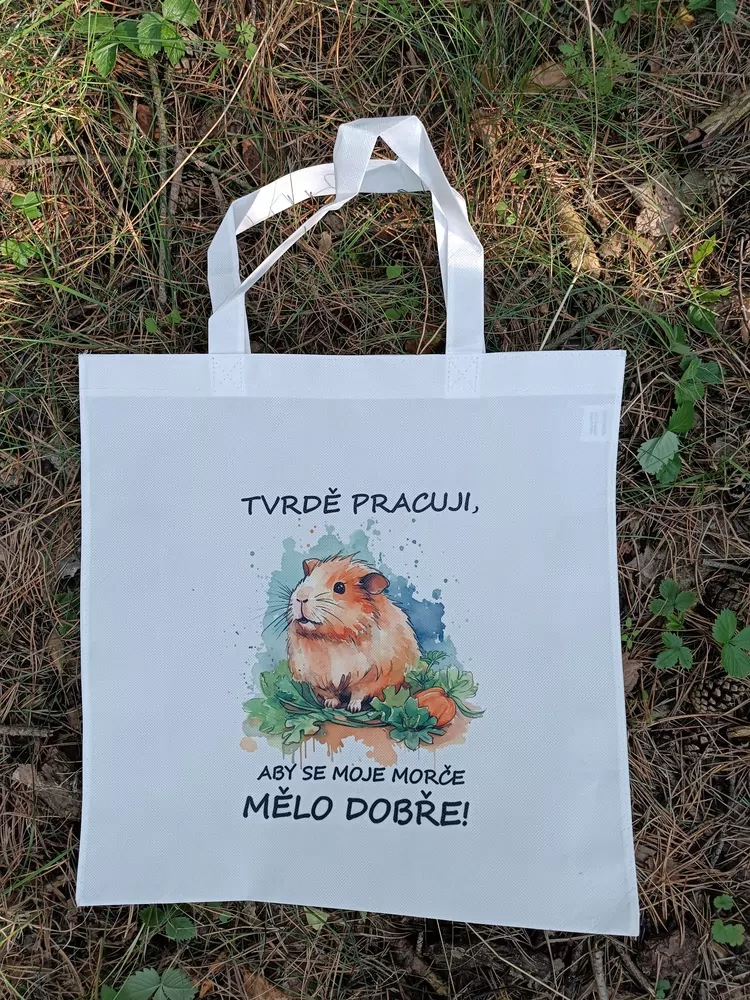 Nákupní taška "Tvrdě pracuji, aby..." (morče)