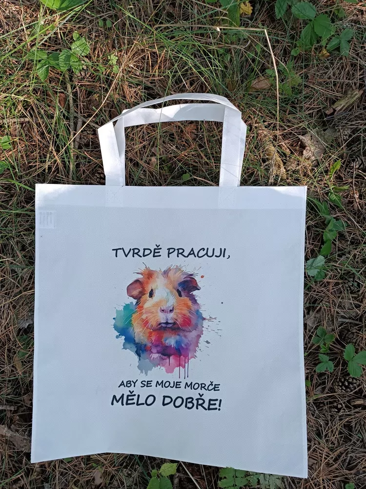 Nákupní taška "Tvrdě pracuji, aby..." (morče)