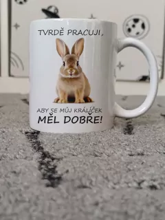 Hrnek "Tvrdě pracuji, aby..." (králíček)