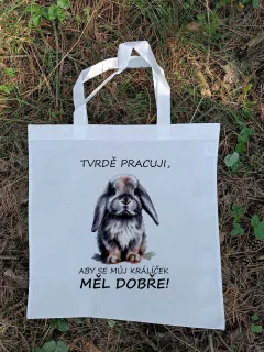 Nákupní taška "Tvrdě pracuji, aby..." (králíček beránek)