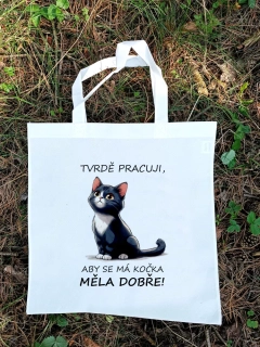 Nákupní taška "Tvrdě pracuji, aby..." (kočka)